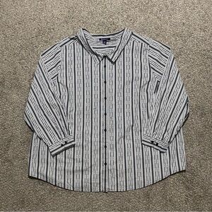 Roaman's Women’s 32W Black and White Striped Casual Button Up Shirt